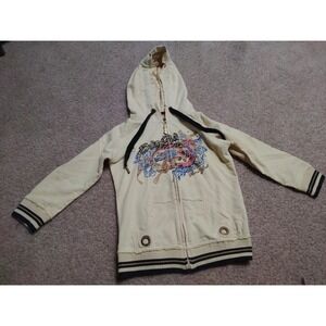 Ecko Red Zip Up Hoodie XS Yellow Skull Tattoo Graphic Y2K Streetwear Rare